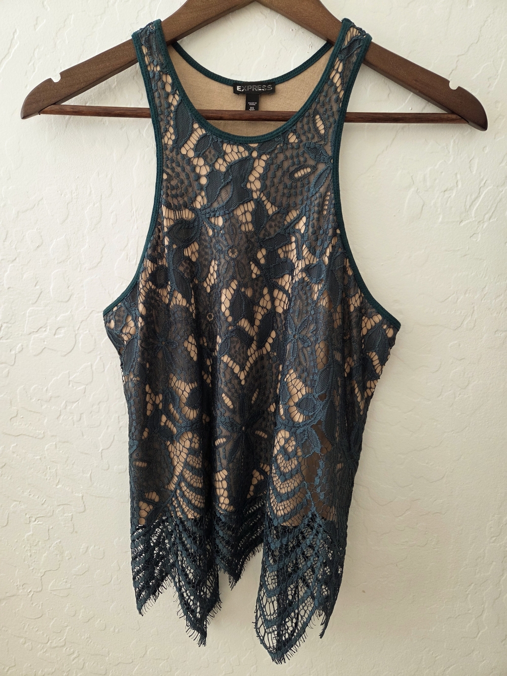 Express Green Crochet Lace Fringe Tank